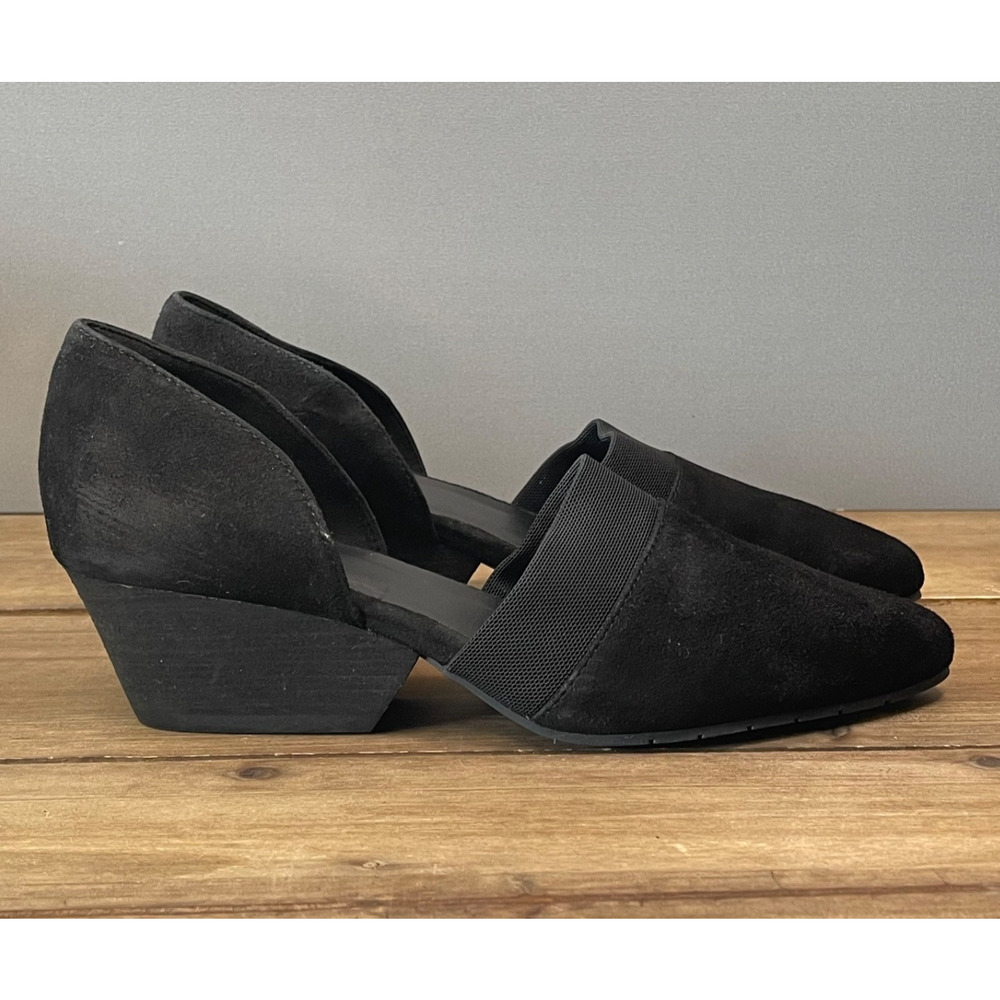 Eileen Fisher Women's Hilly d'Orsay Pumps Size 7.5 Black Suede Low Block Heel